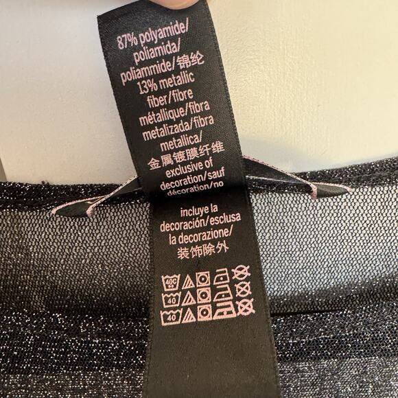 VICTORIA’S‎ SECRET Sheer Black Glitter Mesh Long Sleeve M/L Romantic Sexy Sheer - Picture 4 of 9